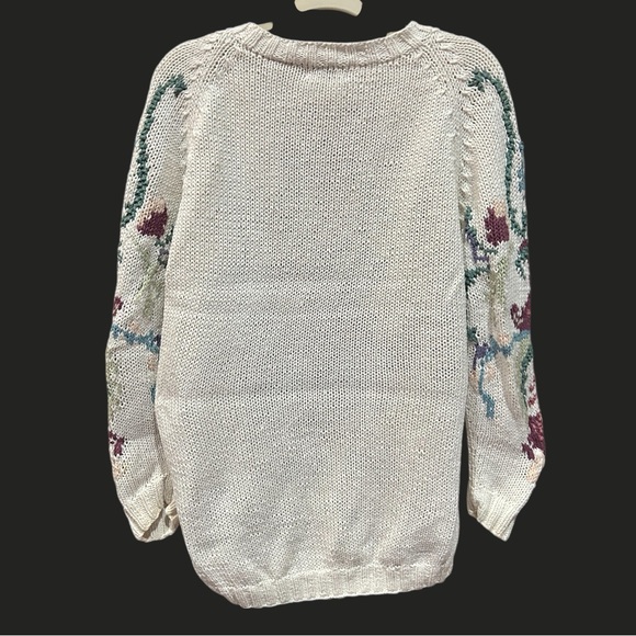 VINTAGE ARLANDO 90s Y2K Chunky Knit Oversized Floral Sweater Cotton M - Picture 4 of 12